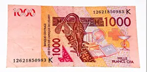 Illustrative Editorial Prints: 1000 CFA franc bank note. CFA franc is used in 14 African countries