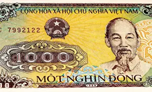 Ho Chi Minh Prints: 1000 dong bank note of Vietnam. Dong is the national currency of Vietnam