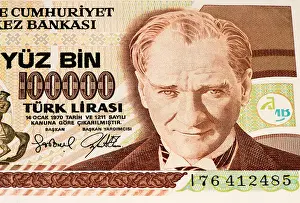 Number One Prints: 100000 Turkish liras bank note. Turkish lira is the national currency of Turkey