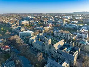 Cornell Prints: 11-19-2022, Early morning aerial autumn image of the area surrounding the City of Ithaca