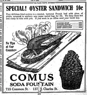 Experiences Prints: 1147 Oyster Sandwich Comus Soda Fountain New Orleans 1917