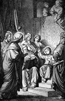 White Work Prints: 12-year-old Jesus in the temple, historical steel engraving from the year 1860