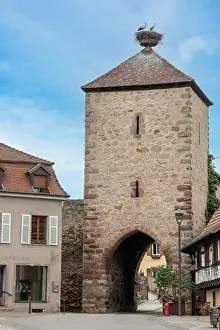 Tourist Place Prints: 14th-century Ebersheim Gate in Dambach-la-ville, seen from the west