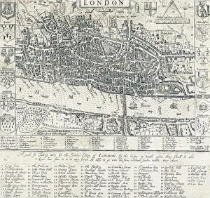 Cartographer Prints: 16th Century Map of London by John Norden (1548-1625) English cartographer