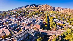 Main Street Prints: 16x9 Panorama of Golden Colorado from drone - Downtown - Colorado School of Mines