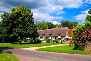 Thatch Prints: 17 Centuary Timber Framed Thatched Cottages Main Street East Hanney Oxfordshire England UK