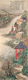 Moonlight Prints: 1756 Tomioka Tessai - Abe-no-Nakamaro Writing Nostalgic Poem While Moon-viewing -