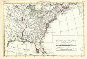 1776, Bonne Map of Louisiana and the British Colonies in North America, Rigobert Bonne 1727 – 1794