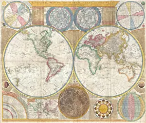 1794 Prints: 1794, Samuel Dunn Wall Map of the World in Hemispheres