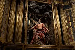 Castile And Leon Prints: 17th century altarpiece in the Chapel of Saint Jerome by Galician sculptor Mateo de Prado in the Catedral de Santa