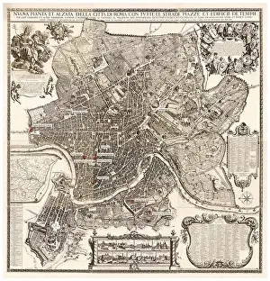 17th Century Map of Rome, engraving by Giovanni Battista Falda, 1676