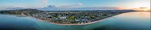 180 aerial panorama of Mornington Peninsula coastline at dusk. Melbourne, Victoria, Australia