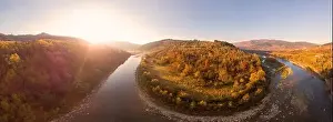 Carpathian Mountains Prints: 180 degrees panoramic landscape colorful autumn in Carpathians