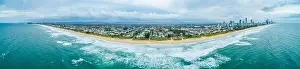Surfers Paradise Prints: 180 wide aerial panorama of Gold Coast ocean coastline in Queensland, Australia