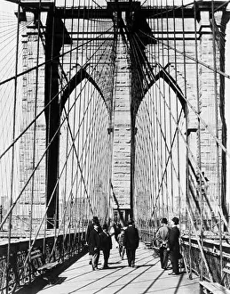 Full Length Prints: 1800s 1880s MEN STANDING ON BROOKLYN BRIDGE JUST AFTER IT OPENED 1883 NEW YORK CITY USA