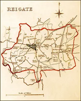 Boundaries Prints: 1832 Victorian Map of Reigate