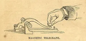 1850s Prints: 1854 engraving, Magnetic (or, Electric) Telegraph transmitter key