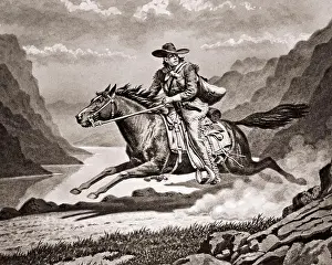 Old Fashion Prints: 1860s PONY EXPRESS RIDER MAIL MESSAGE DELIVERY FROM ST
