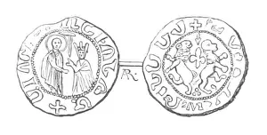 Armenia Prints: This 1861 work by Langlois presents a detailed depiction of the coin of King Leon II of Armenia