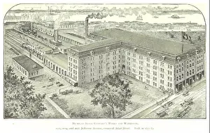 Warehouses Prints: This 1884 drawing by Farmer shows the Michigan Stove Company's works and warehouse