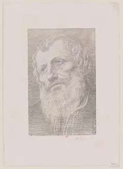 1885 engraving lithograph presents a male head study in a formal portrait format by Alphonse Legros