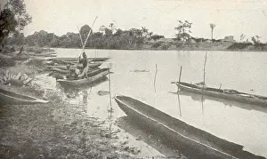 Benin Prints: This 1890s image depicts dugout canoes (piroques) made from hollowed-out tree trunks