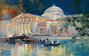 Basin Prints: 1893 NIGHT SCENE OF THE ART PALACE AND GRAND BASIN AT THE CHICAGO WORLD'S FAIR COLUMBIAN EXPOSITION - kh13237