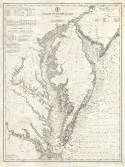 1893 Prints: 1893 U.S. Coast Survey Nautical Chart or Map of the Chesapeake Bay and Delaware Bay -