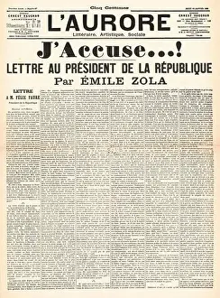 1896 Prints: 1896 L'aurore (France) front page reporting Emile Zola's letter to the President J'accuse