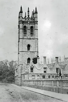 Vintage Photo Prints: 1900 Historic Black and White Photograph of Magdalen College