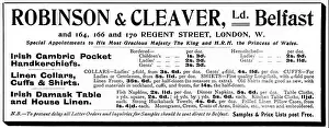 Northern Ireland Prints: A 1902 advertisement promoting the products of Robinson & Cleaver Ltd