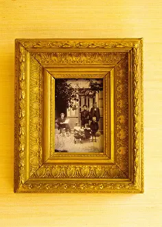 Sisters Prints: 1905's vintage photo of a family in a golden frame