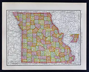 Mississippi River Prints: 1911 McNally Map - Missouri - Jefferson City Kansas City Springfield St. Louis Columbia