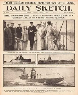 Sunk Prints: 1914 Daily Sketch German submarine U-13 sunk
