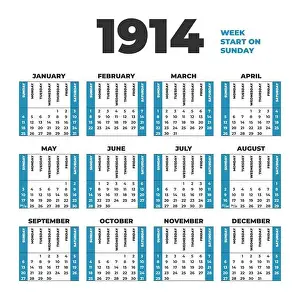 Monday Prints: 1914 year vector calendar. Weeks start on Sunday