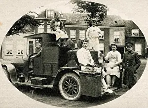 Military Vehicles Prints: This 1916 photograph shows a truck carrying cooking pots for the Dutch army during World War I