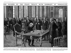 Surrender Prints: 1919 The Sphere illustration of the Signing of the Treaty of Versailles
