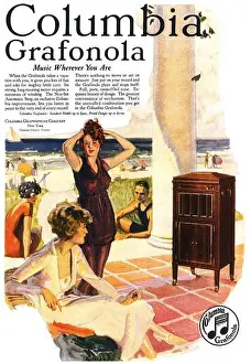 Advertisements Prints: 1920 COLUMBIA Grafonola Phonograph ad - 'Music wherever you are'