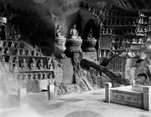 1000 Prints: 1920s 1930s INTERIOR SCENE IN THE CAVE OF THE THOUSAND 1000 BUDDHAS HANGCHOW CHINA BUDDHIST RELIGION