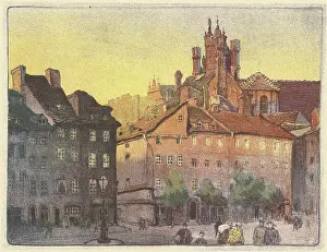 Baptist Prints: A 1922 depiction by Zofia Stankiewicz and Jan Cotty showing Castle Square in Warsaw with streets