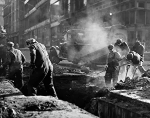 Occupations Prints: 1930s CONSTRUCTION STREET WORKERS DIGGING DITCH BOSTON MA USA