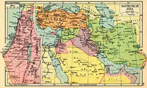 Nineteen Prints: A 1930's map of Palestine, left and south west Asia, right