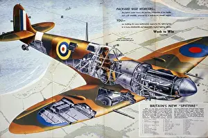 1943 Prints: A 1943–1949 poster by the Central Office of Information showing a cutaway view of the Supermarine Spitfire