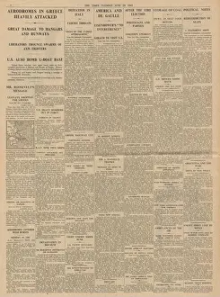Merchant Prints: 1943 The Times reporting Allies bomb Germany and Greece and U Boat war