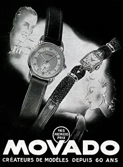 Watches Prints: 1945 French Magazine Advert for Movado watches. FOR EDITORIAL USE ONLY