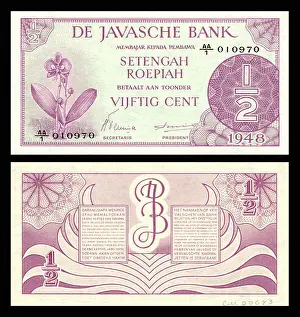 A 1948 Dutch East Indies half gulden coin issued by the De Javasche Bank