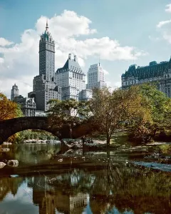 Big Apple Prints: 1950s CENTRAL PARK 59TH STREET PLAZA AND SHERRY NETHERLANDS HOTELS SPRINGTIME NEW YORK CITY USA
