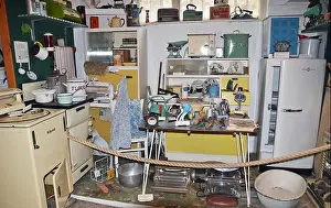 Kettle Prints: 1950s kitchen at Helston Museum, Cornwall, England, UK