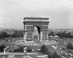 Hars Prints: 1960s ARC DE TRIOMPHE IN CENTER OF PLACE DE L'ETOILE CHAMPS ELYSEES AT LOWER RIGHT PARIS FRANCE