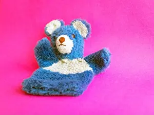 Cuddly Prints: 1960s blue furry teddy bear glove puppet